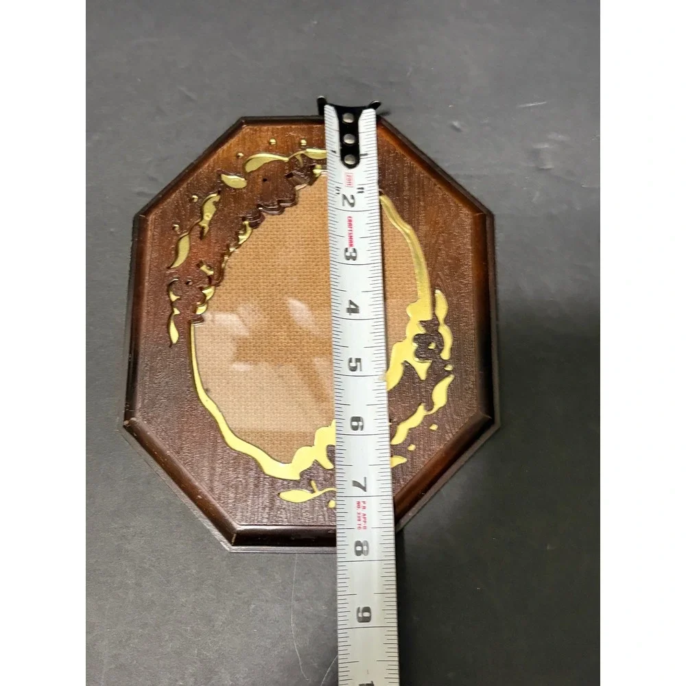 Vintage Octagonal Faux Wood Picture Frame Gold Floral Filigree 8x6.5